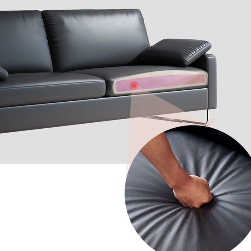 33.46" High Square Arm Sofa Modern Metal and Leather Sofa in Black