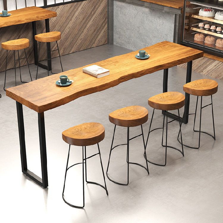 Coffee Shop Industrial Wood Barstool Metal Pedstal Bar Stool with Pedal