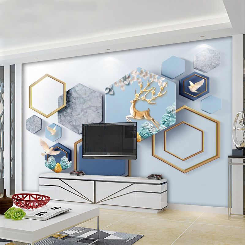 Decorative Hexagon Wall Covering Non-Woven Fabric Wall Mural for Cafe