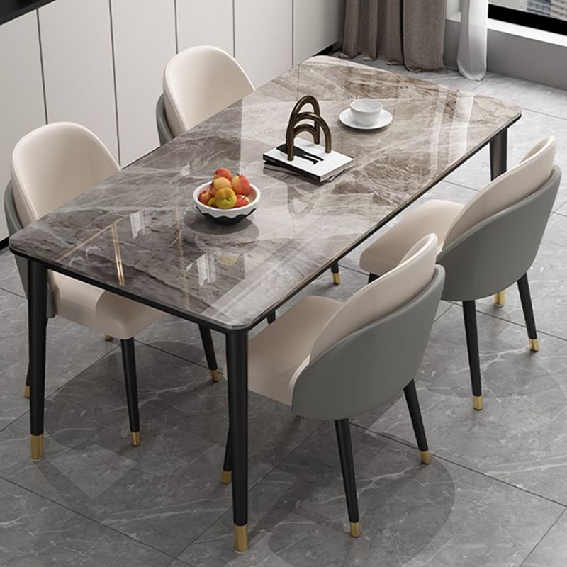 Glam Iron Dining Table Set 1/2/5/7 Pieces Rectangle Dinette Set with Sintered Stone Top
