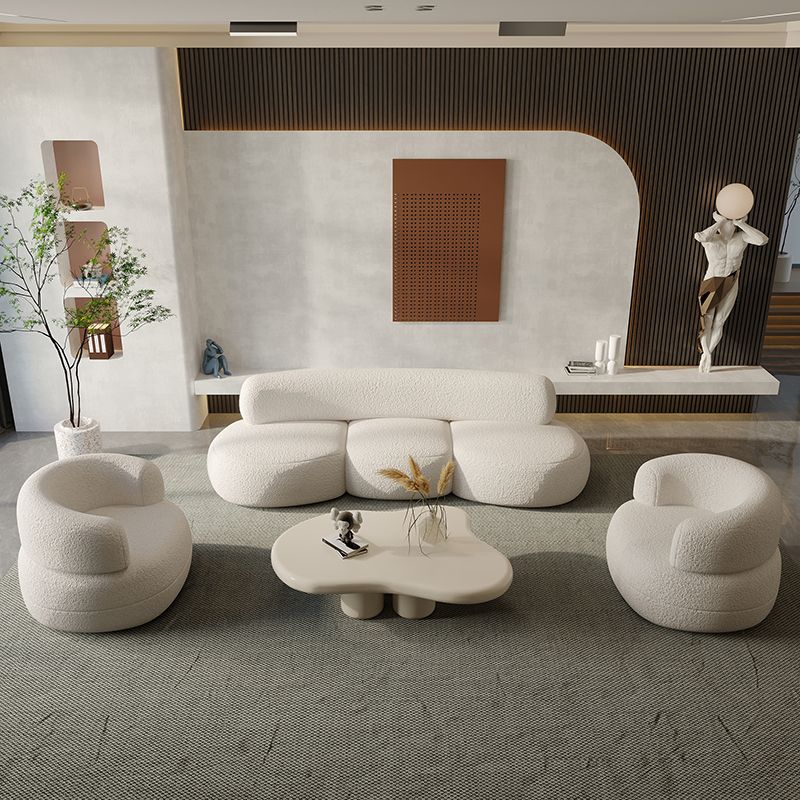 Contemporary Style Wool Sofa in White Curved Upholstered Sofa