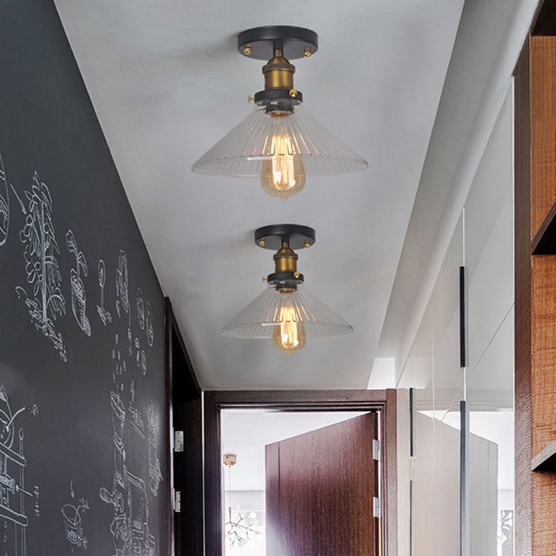 Geometry Corridor Semi Mount Lighting Farmhouse Clear Glass 1 Bulb Brass Close to Ceiling Lamp