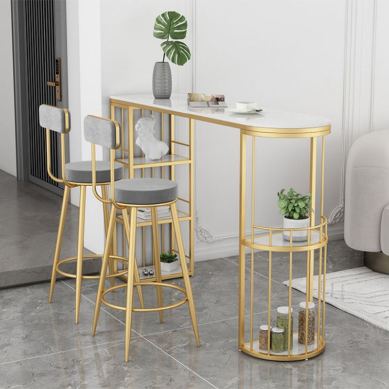 Industrial Free Form Bar Height Table Stone and Iron Bar Table with Storages