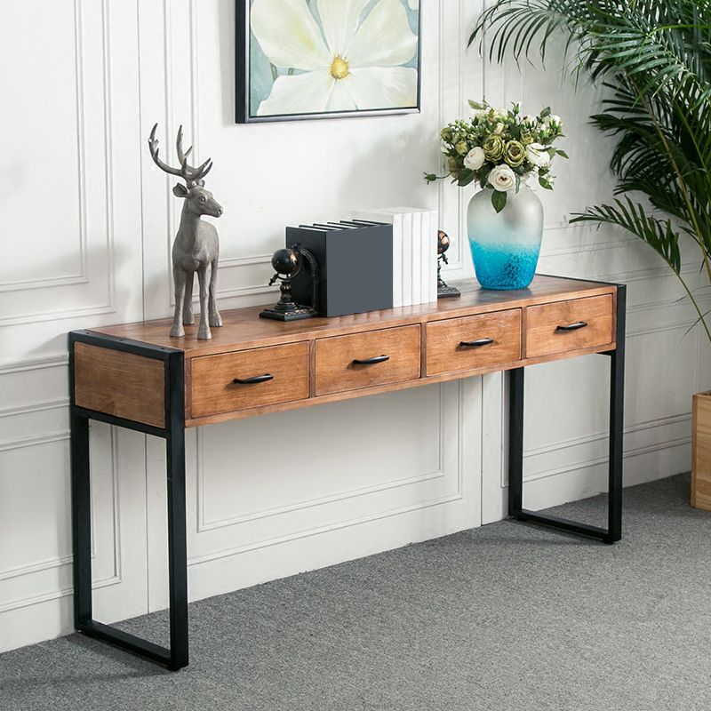 Modern Rectangular Console Table Metal Console Sofa Table in Brown