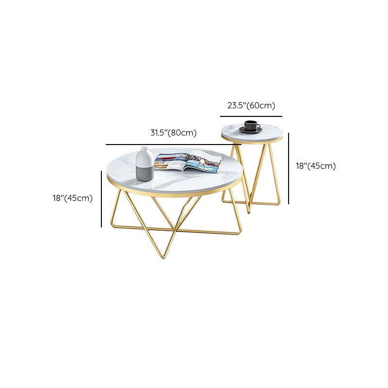 Frame Glam Cocktail Table Stone Round Nesting Coffee Table Set