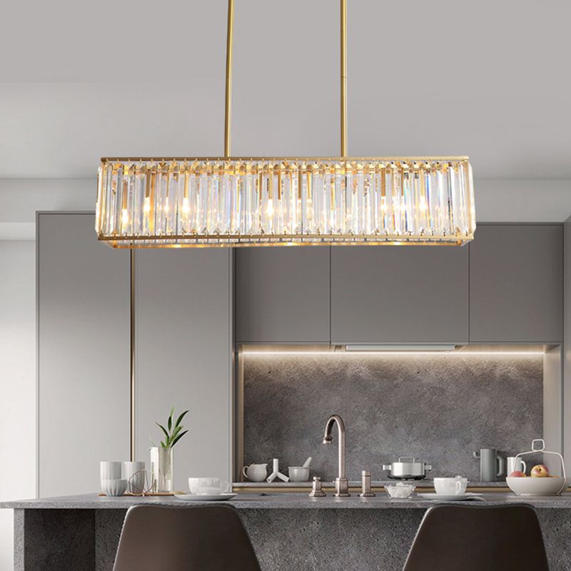 Modern Style Rectangle Shape Island Lights Crystal 3/4 Lights Pendant Light in Gold