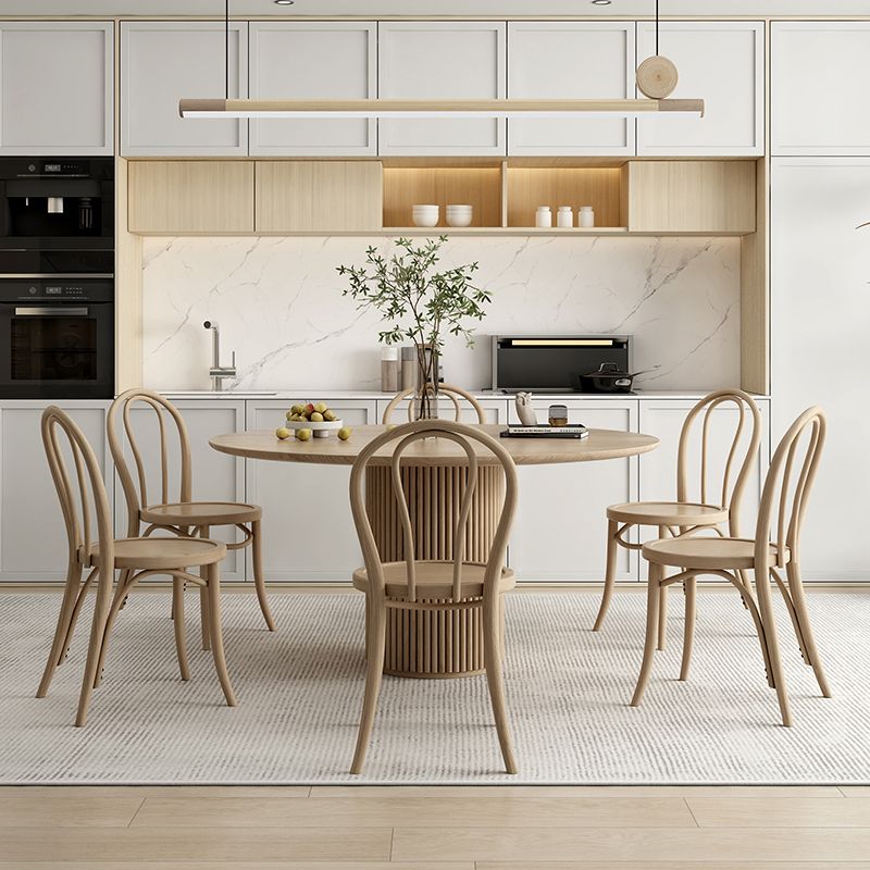 Ronde voetstuk Casual eettafel houten kleur vaste tafel met dennenhout massief hout
