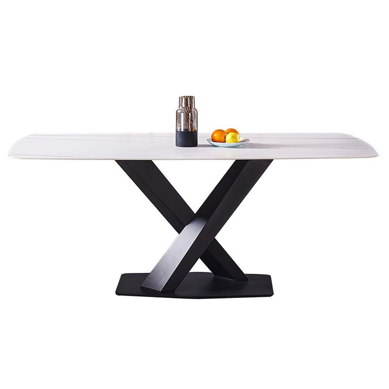Rectangular Stone Dining Table Modern Furniture with Steel Base for Apartment