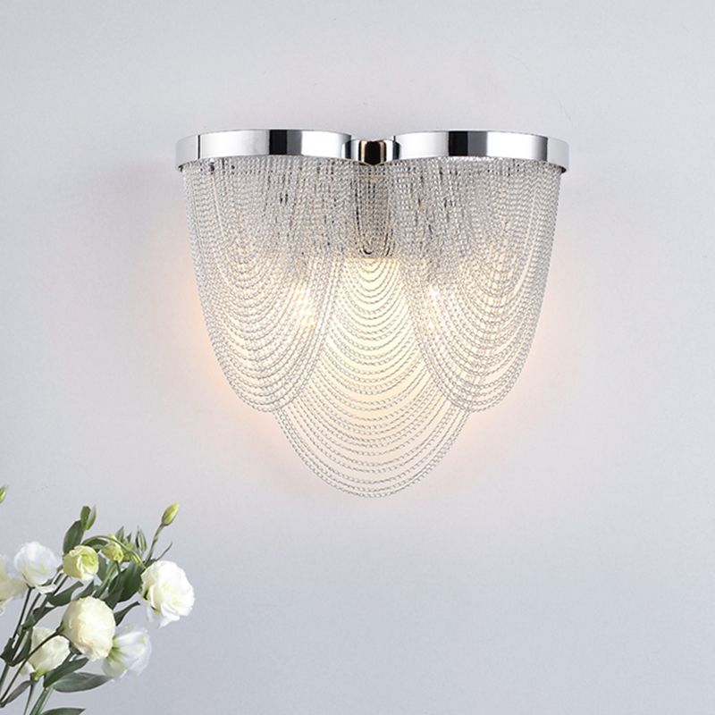 Metal Chain Shade Wall Light Fixture Postmodern 2 Lights Bedroom Sconce Light in Chrome