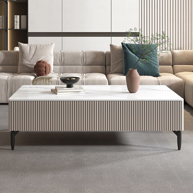 4 Legs Single Coffee Table Rectangle Slate Coffee Table with 4 Drawers