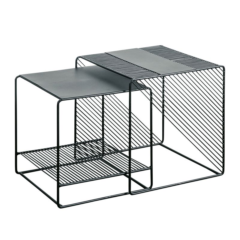 Square 2 Nesting Coffee Table with Shelf Mid Century Iron Frame Coffee Table Set