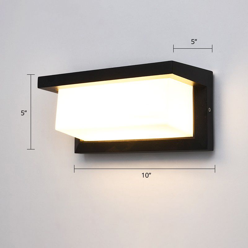 Outdoor LED Wall Lamp Modern Black Sconce Light Fixture with Rectangular Acrylic Shade