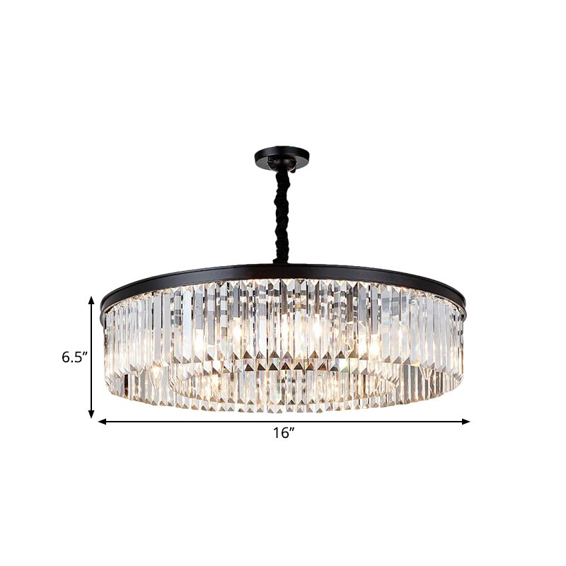Tiered Circle Chandelier Modern Faceted Crystal 4 Heads Living Room Hanging Ceiling Light in Black