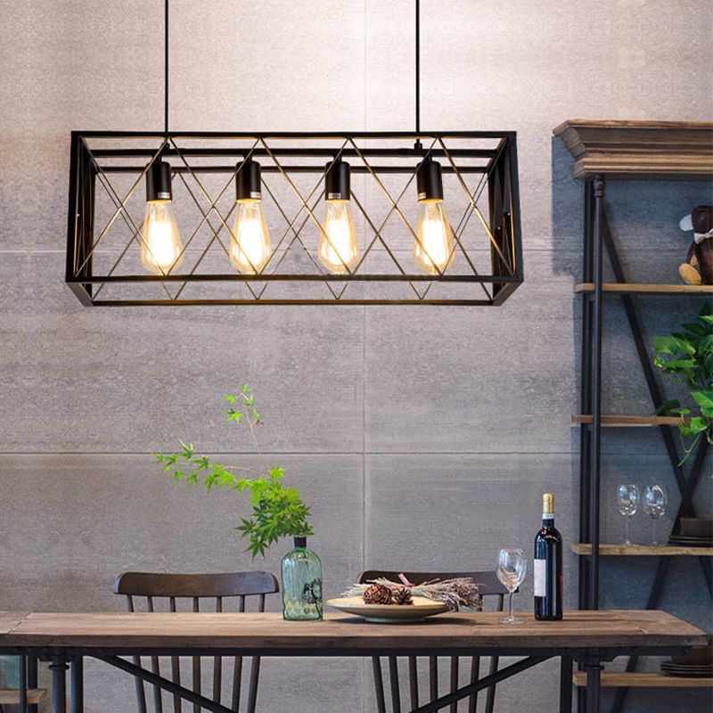 Luminaires d'éclairage d'île métallique à île en cage industrielle en noir