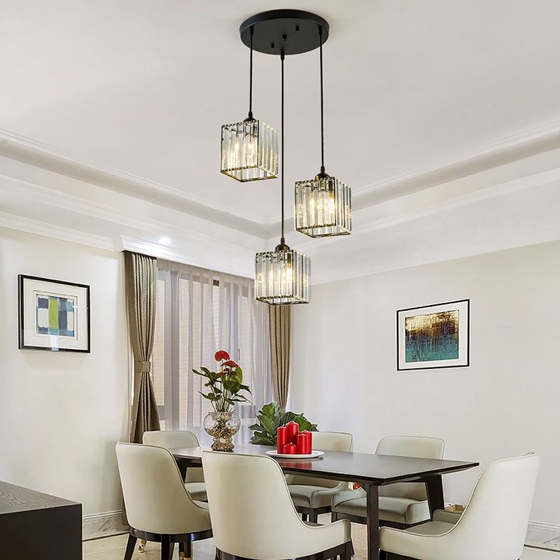 Contemporary Cube Pendant Light Crystal Hanging Pendant for Living Room