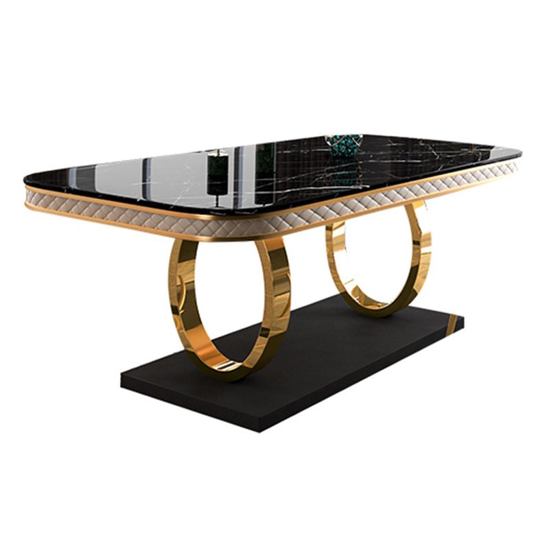 Stone Top Dining Table Traditional Luxury Table with Pedestal in Gold