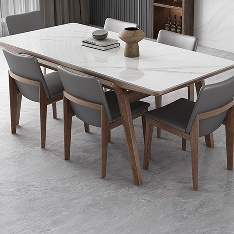 Rectangle Table Medieval Modern Sintered Stone Top Dining Table with Wooden Base
