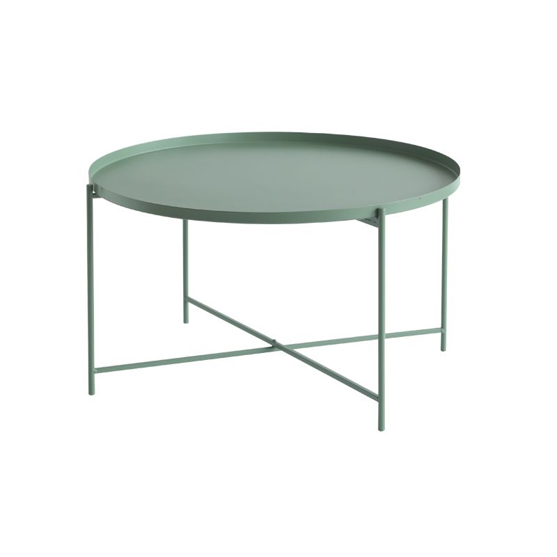 Cross Legs Tray Top Coffee Table Round Metallic Cocktail Table