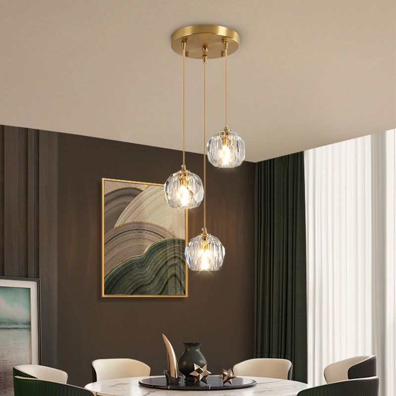 Bille en cristal facette suspendue lampe minimalisme en or