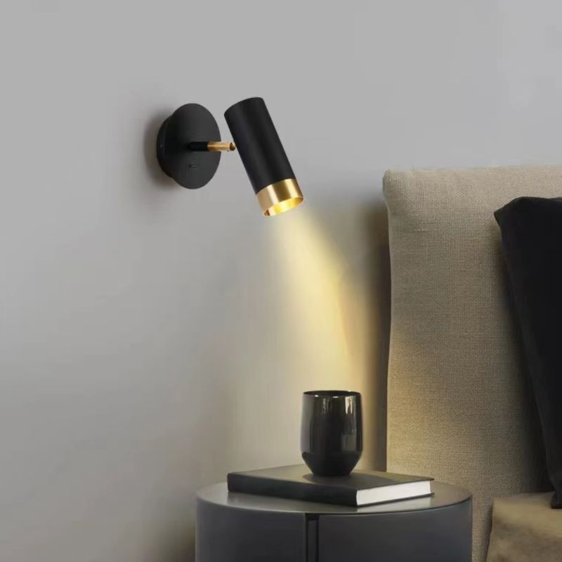 Nordic Style Iron Wall Light Cylinder Shape Rotatable Wall Lamp for Bedroom