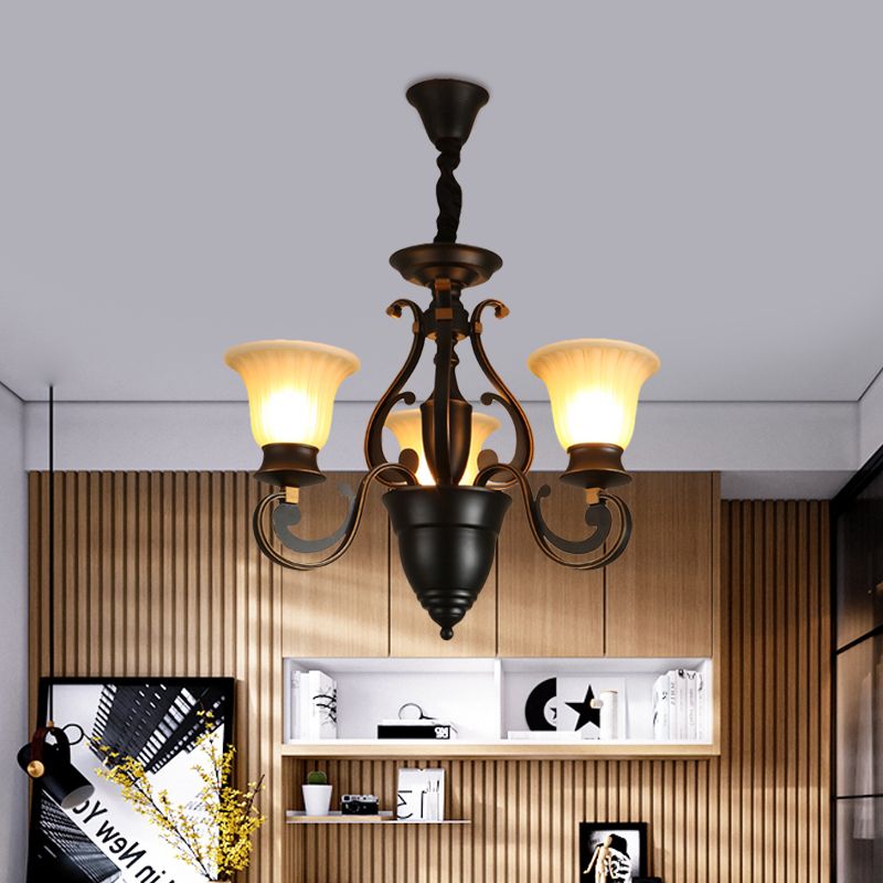 Lampadella nera a 3/5 luci a 5 luci a campana di vetro smerigliata anticato a forma di lampada appesa su/giù