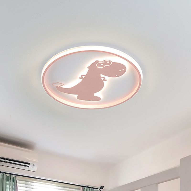 Cartoon LED Flush Mount Lighting Pink/Blue Dinosaur/Carousel Super Thin Ceiling Fixture with Acrylic Shade
