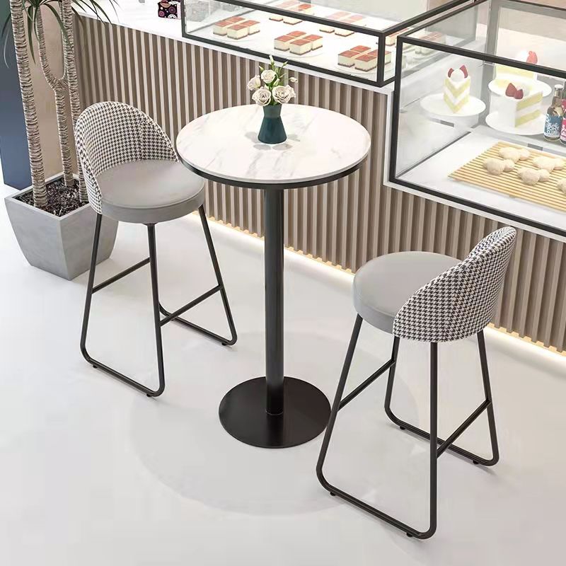 Industrial Metal Bar Table 23.6" Round Faux Marble Top Pedestal Bistro Table for Cafe
