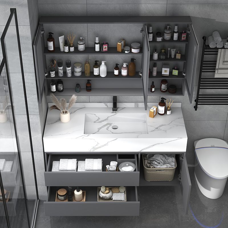 Modern Bathroom Vanity Set Mirror Included Rectangular Sink Drawer Sink Vanity