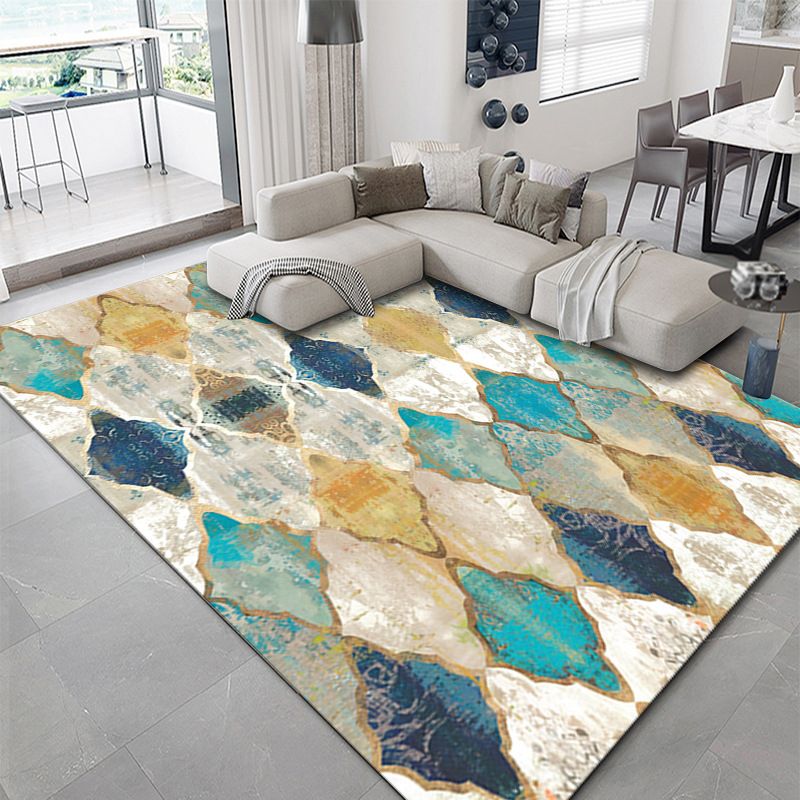 Blue Modern Rug Polyester Graphic indoor Rug Non-Slip Backing Rug for Living Room