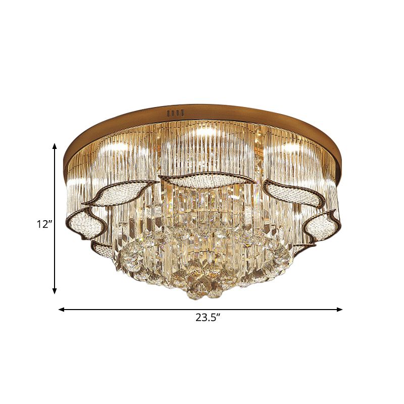 Gold Leaf-Edge Layer Flushmount Modern Crystal Lobby LED Flush Mounted Ceiling Light
