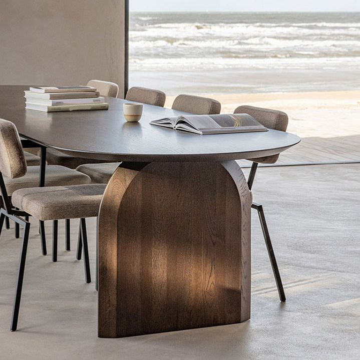 Pine Solid Wood Dining Table Modern Oval Dining Table with Double Pedestal