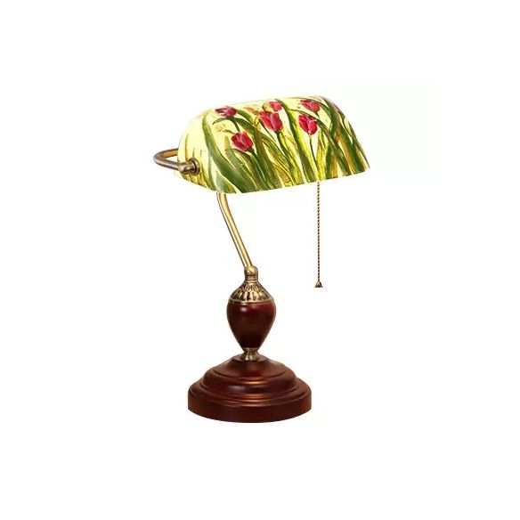 Traditional Style Rollover Shade Banker Lamp 1 Light Green/Red/White Glass Banker Desk Lamp with Pull Chain for Bedroom