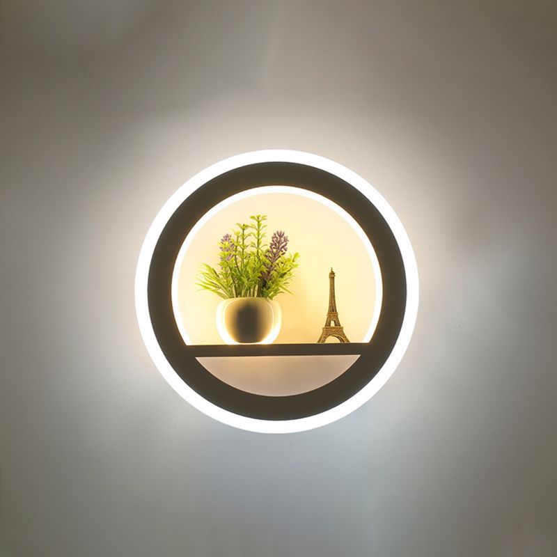 Nordic LED Wall Light Sconce Black Round/Elephant/Giraffe Ultrathin Wall Mounted Lamp with Acrylic Shade in Warm/White Light