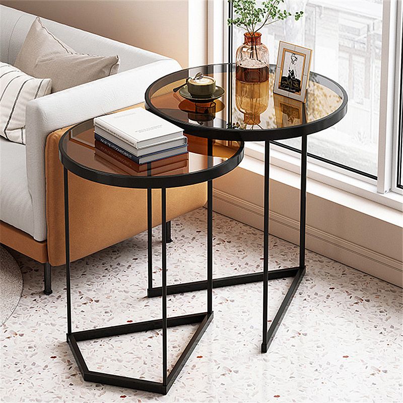 Minimalism Coffee Table Set Glass Round 2-Piece Coffee Cocktail Table