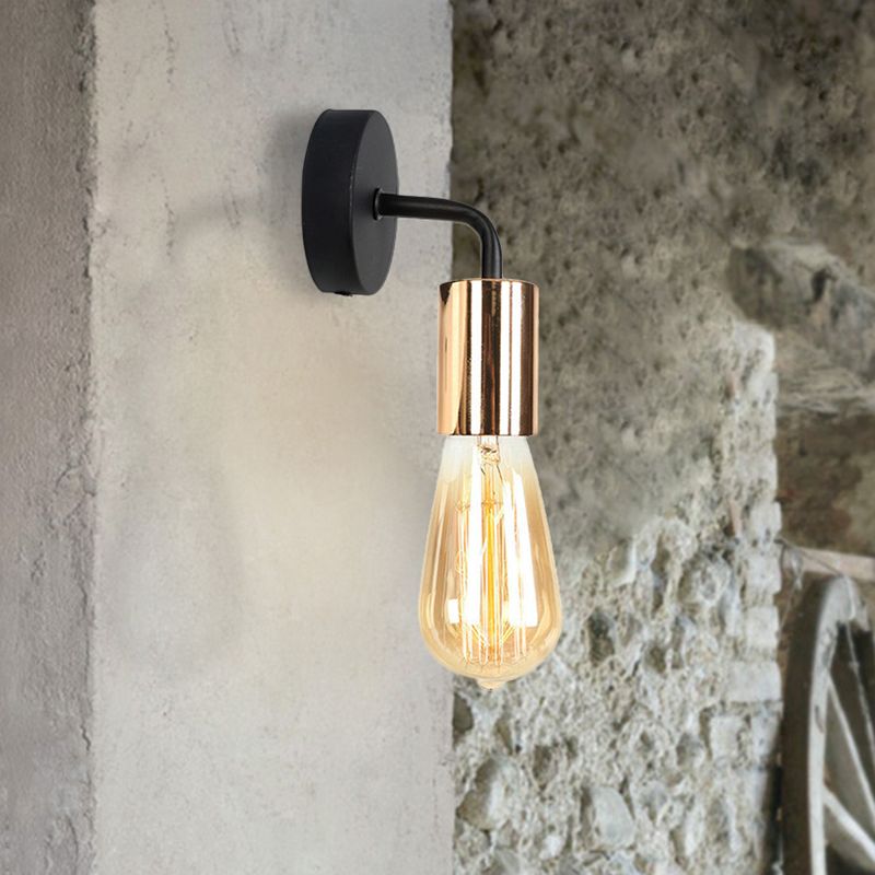 Brass/rame Open Bulb Sconce Light con braccio curvo in stile industriale Metal 1 illuminazione da parete da letto leggero