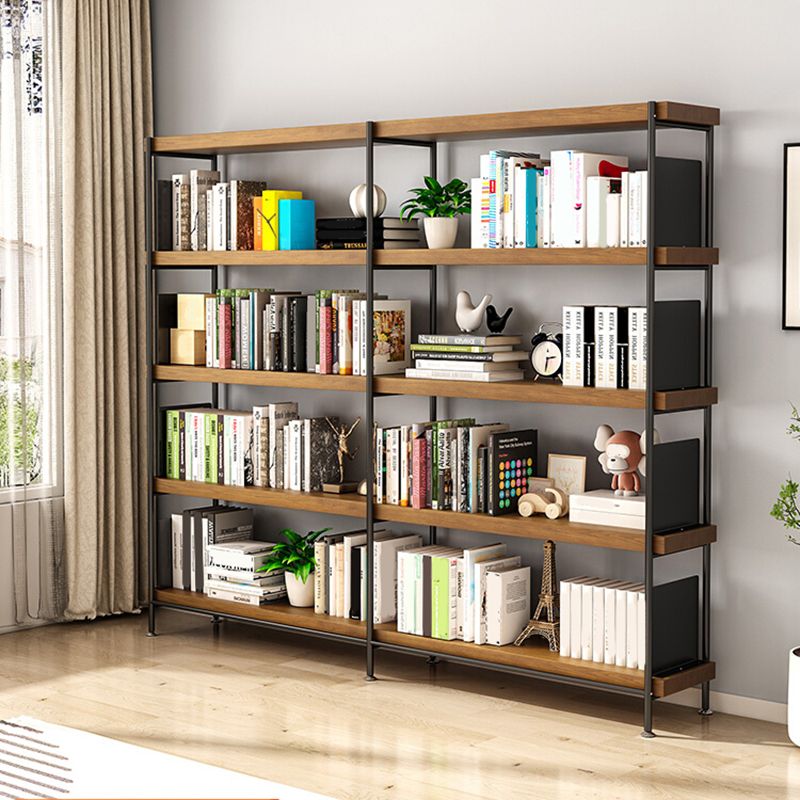 Contemporary Metal Open Back Bookshelf Solid Wood Bookcase for Office