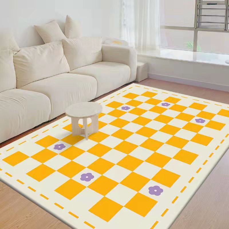 Black Modern Rug Polyester Check Pattern Rug Washable Rug for Living Room