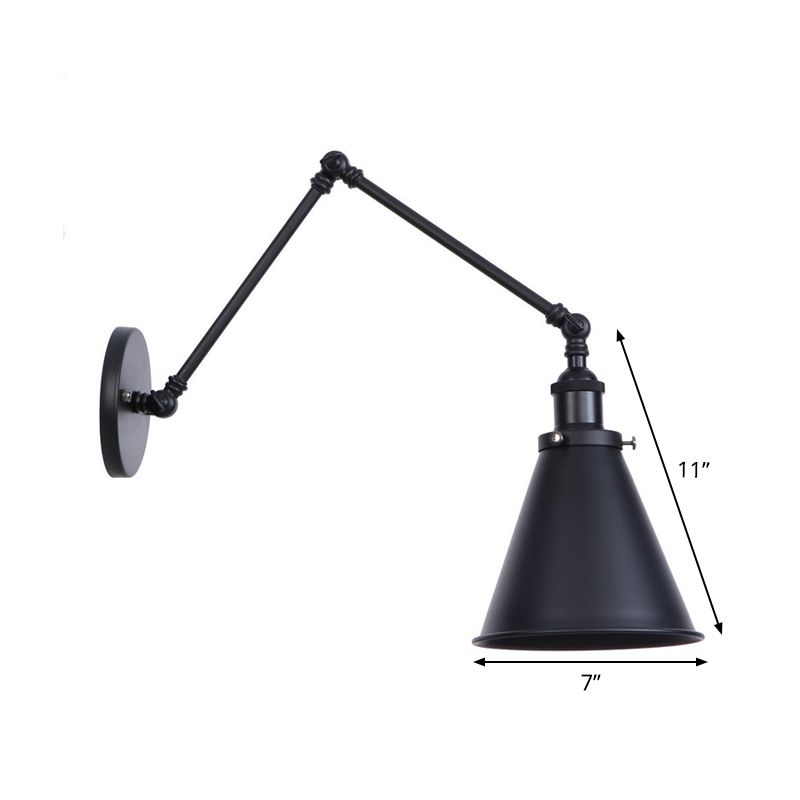 1/2-Head Wall Lighting Ideas Farmhouse Trumpet Shaped Metal Wall Light with Adjustable Arm in Black