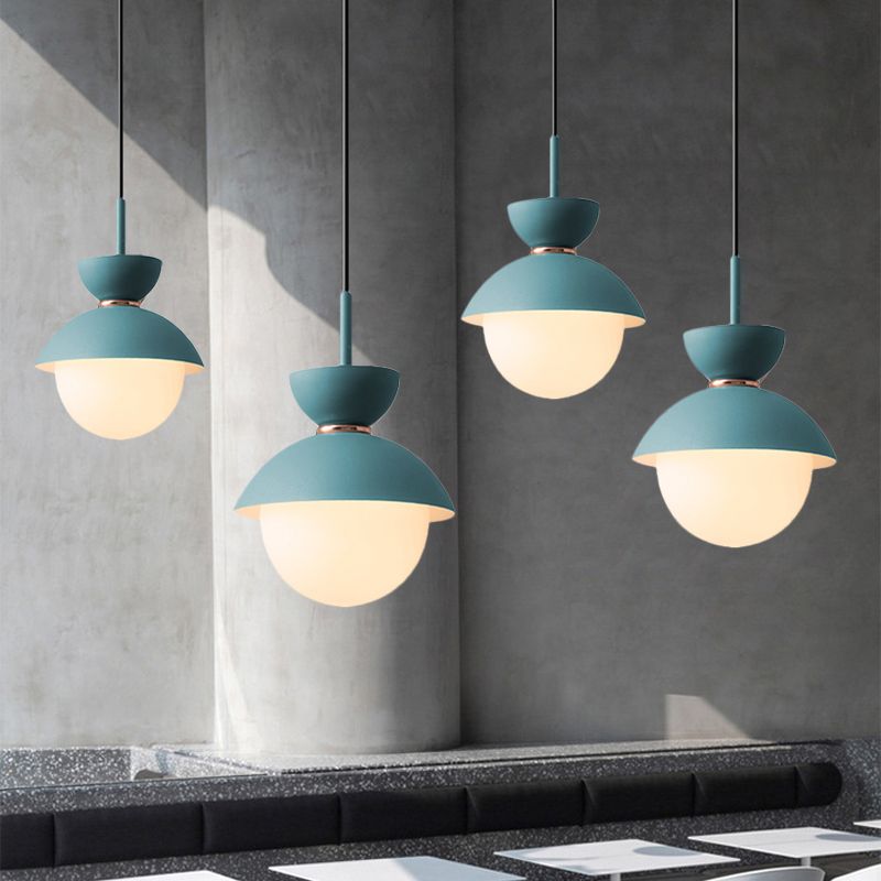 Hourglass Hanging Light Fixture Macaron Opal Glass 1 Bulb Blue/Pink/Grey Pendant Lighting for Restaurant