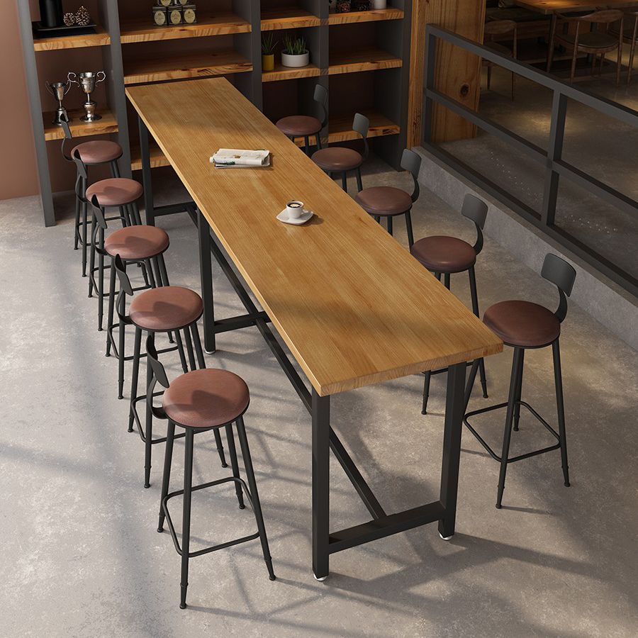 Modern Brown Wood Bistro Table with Rectangle Table Top Black Trestle Table 42'' H