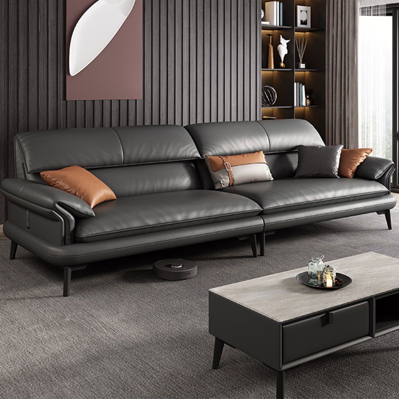 Leather Sofa in Gray Pillow Top Arm Cushions Modern Sofa for Living Room