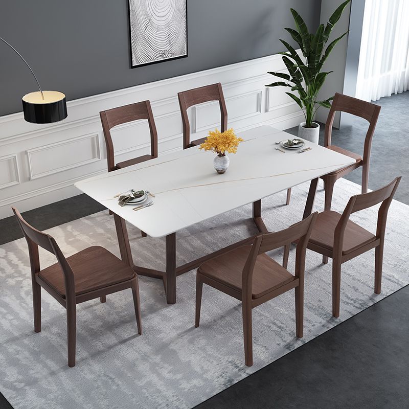 Sintered Stone White Top Table Industrial Trestle Base Table for Dining Room