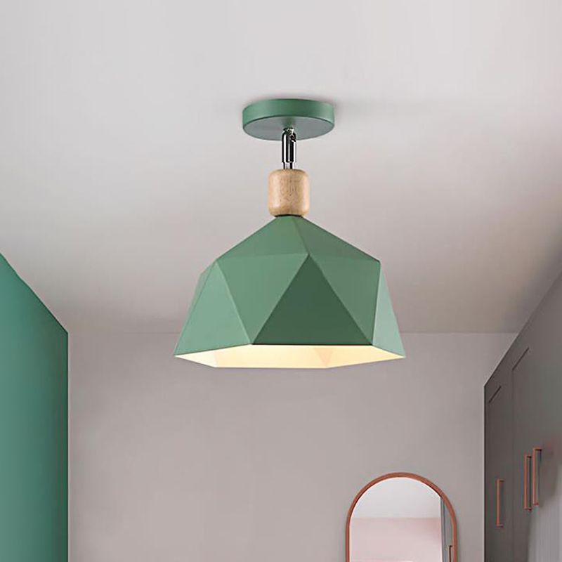 Lámpara de techo de 1 luz Macaron con forma de diamante de Metal gris/Blanco/verde para pasillo