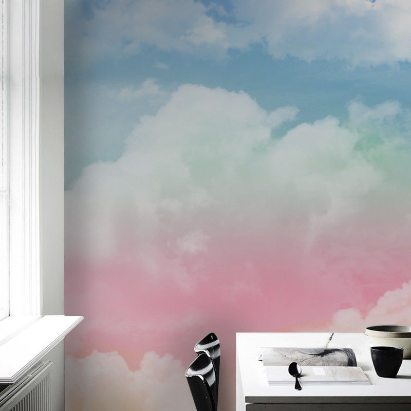 Full Photography Cloud Wall Mural for Girl's Bedroom Decor in Pink and Blue, Custom Size Available