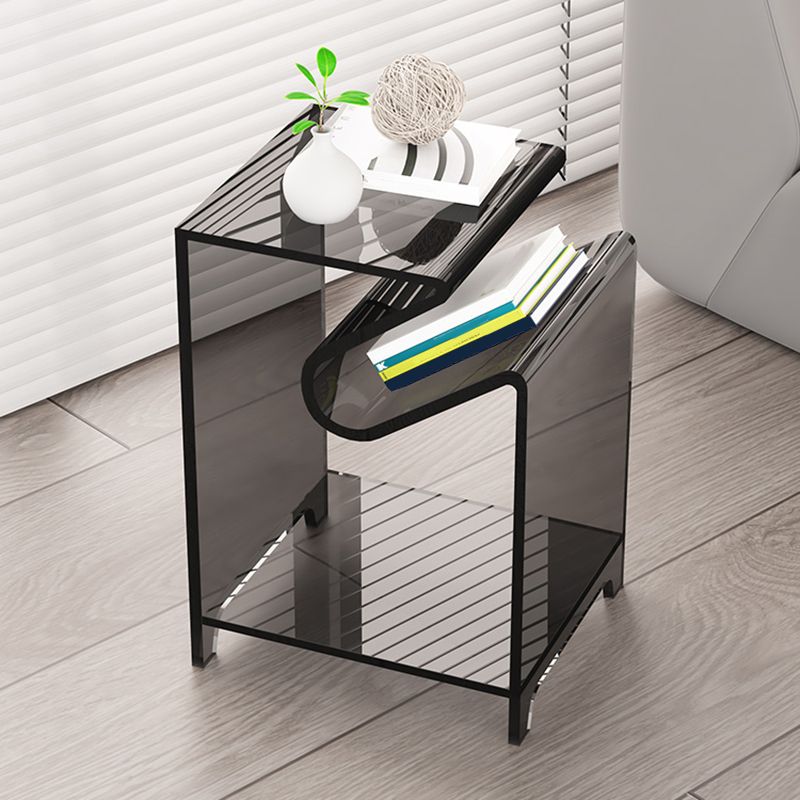 Modernistic Sofa Side Accent Table Plastic 4 Legs Double Tier Rectangular