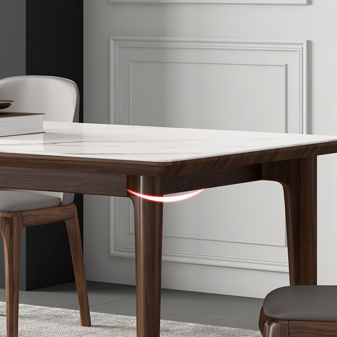 Rectangular Mid-Century Modern Table Sintered Stone Table with Wood Legs