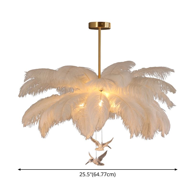 Nieuwheid Palm Tree Hangende Licht Licht Nordic Style Feather Living Room Kroonluchter in het wit
