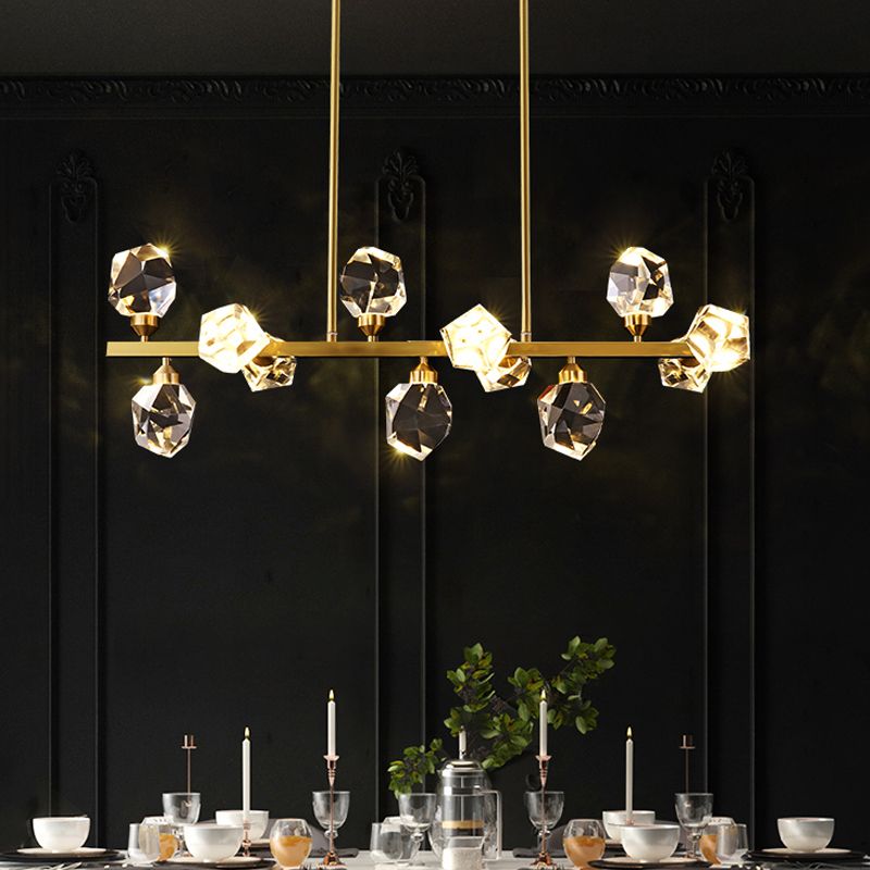 Modern Style Simple Island Pendant Geometric Shade Crystal Island Light for Restaurant