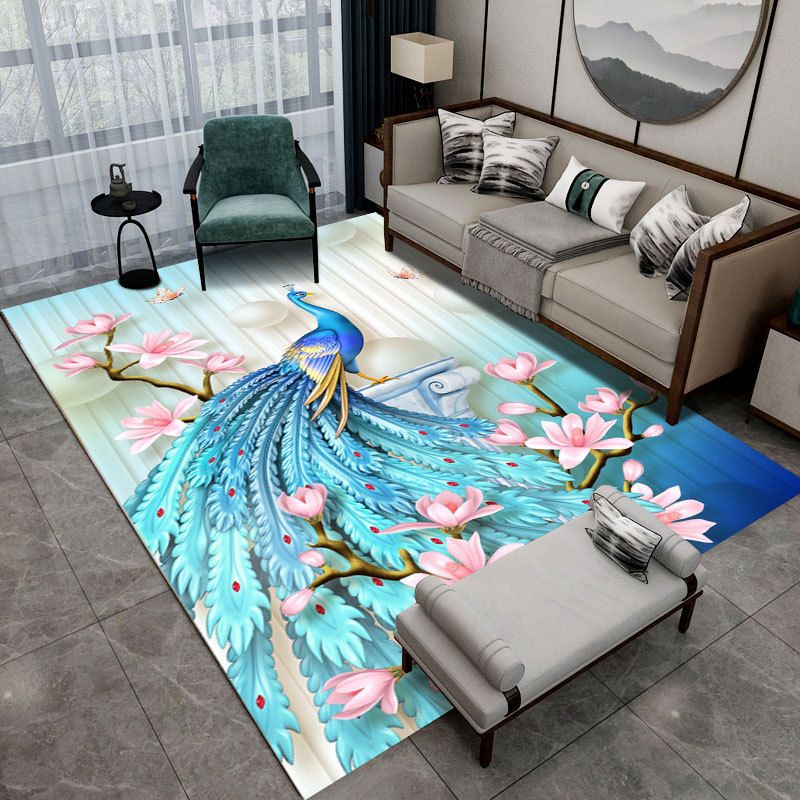 Modern pauw bedrukt tapijt polyester binnen tapijt tapijt niet-slip achterste ruggengiert tapijt voor woonkamer