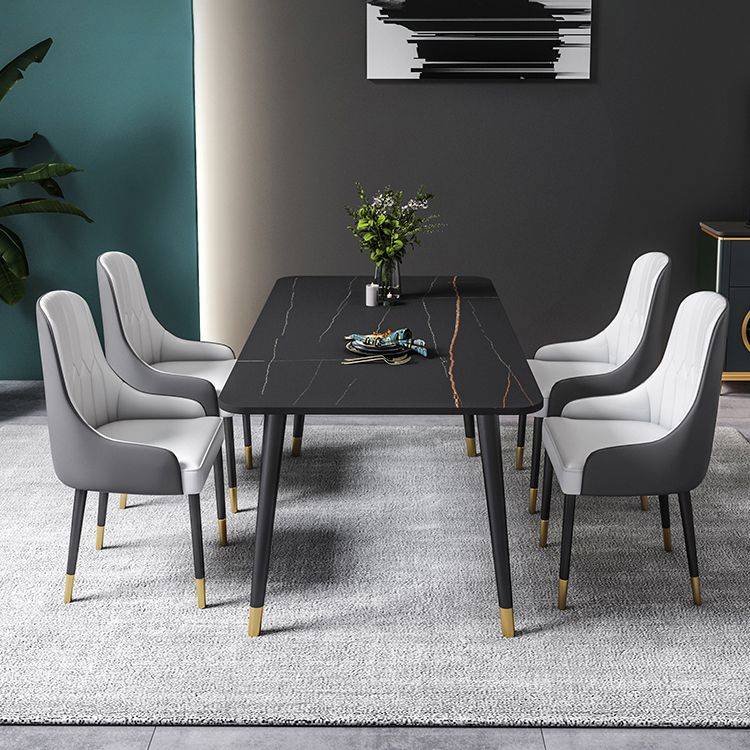 Black Rectangle Dining Table Set 1/2/5/7 Pieces Stone and Metal Dinette Set
